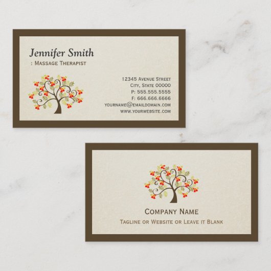 Massagetherapist - Elegant Swirl Whimsical Tree Visitekaartje (Voorkant / Achterkant)