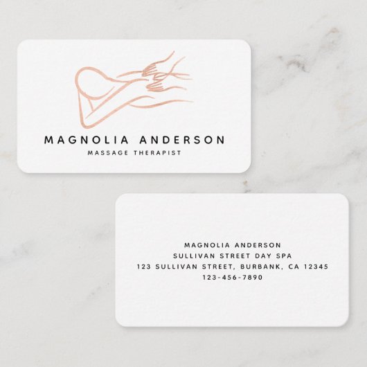 Massagetherapist Roos Gold Foil geborsteld metaal Visitekaartje (Voorkant / Achterkant)