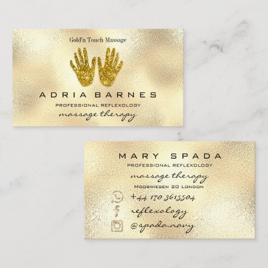 MassageTherapy Reflexology Hands Reiki Roos Gold' Visitekaartje (Voorkant / Achterkant)
