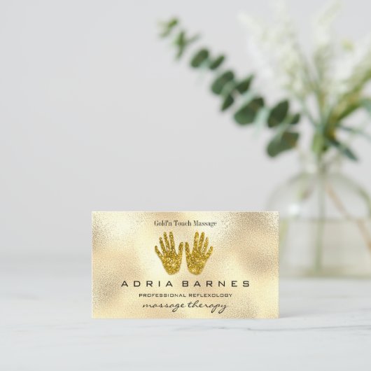 MassageTherapy Reflexology Hands Reiki Roos Gold' Visitekaartje (Staand voorkant)