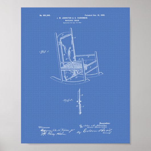 Massagevoorzitter 1900 Patent Art Blueprint Poster (Voorkant)