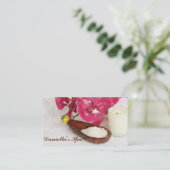 Massagezouten, olie, orchideeën en kaars visitekaartje (Staand voorkant)