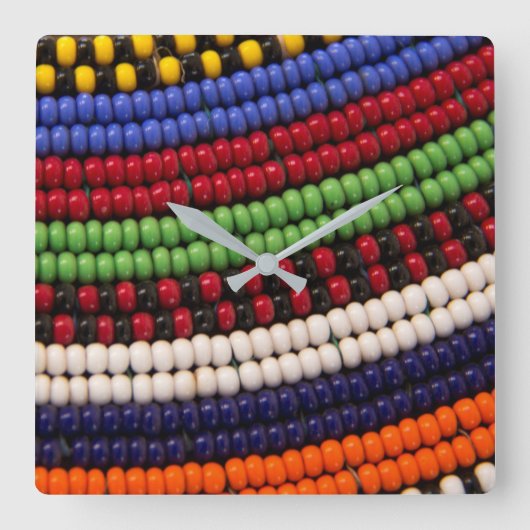 Massai Tribal Bead Pattern Vierkante Klok (Voorkant)
