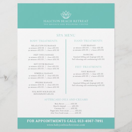 Massamassa wellness center aqua promo flyer (Achterkant)