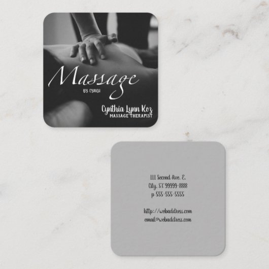 Massatetekst Foto BW Hands Achtergrond Vierkante Visitekaartje (Voorkant / Achterkant)