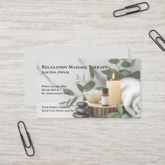 Masseuse Massage Therapy Therapist Business Card Visitekaartje (Voorkant / Achterkant in situ)