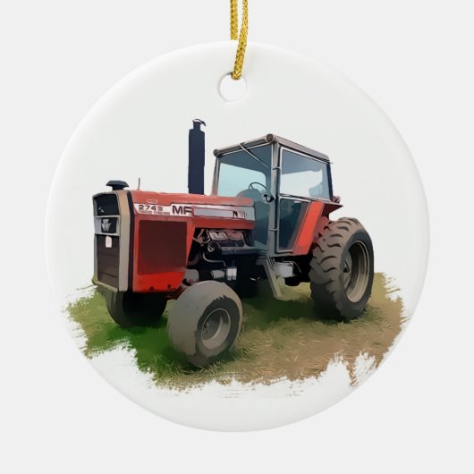 Massey Ferguson Red Tractor in het veld Keramisch Ornament (Voorkant)