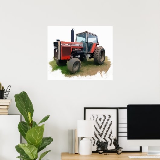 Massey Ferguson Red Tractor in het veld Poster (Thuiskantoor)