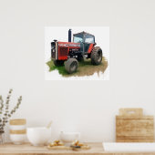 Massey Ferguson Red Tractor in het veld Poster (Keuken)