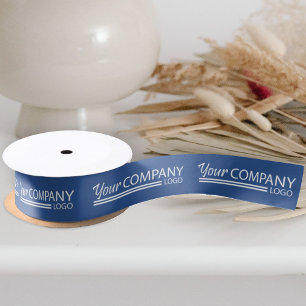 Massief Blauw Wit Business Logo Branded Gift Ribbo Satijnen Lint