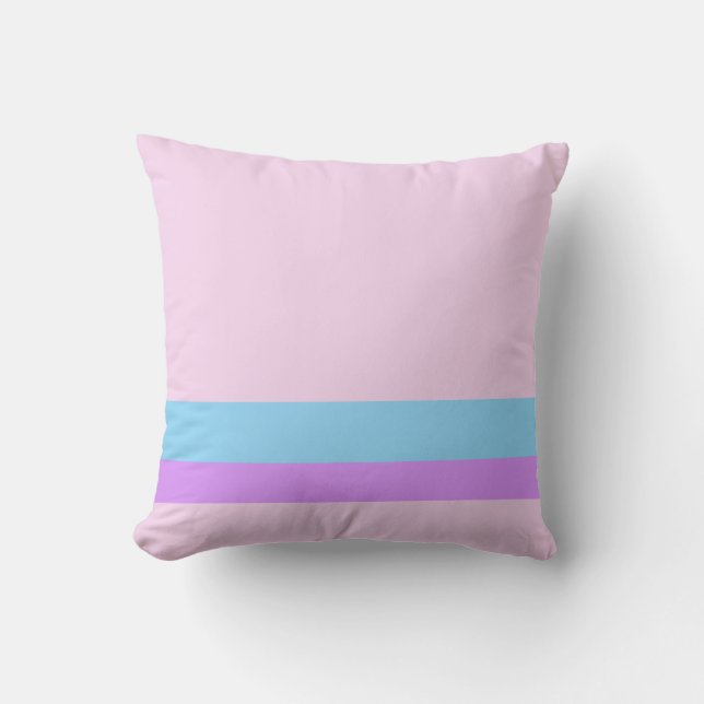 Massief Pastel Roze w / Pastel Blauw en Paarse lij Kussen (Voorkant)