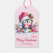 Massief Roze Vrolijk Kerstfeest Schattige Pinguïn  Cadeaulabel (Achterkant)