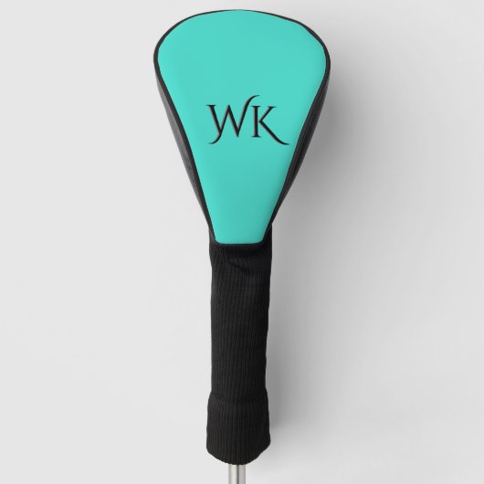 Massief turquoise blauw monogram golfheadcover (Voorkant)