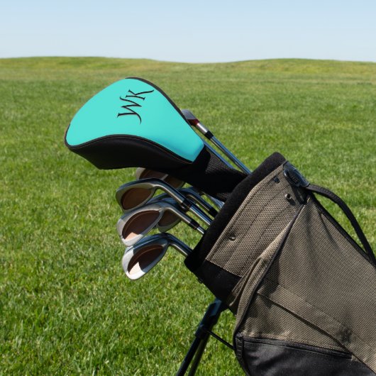 Massief turquoise blauw monogram golfheadcover (Insitu)