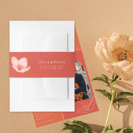 Massief vet grapefruit rood moderne bruiloft uitnodigingen wikkel