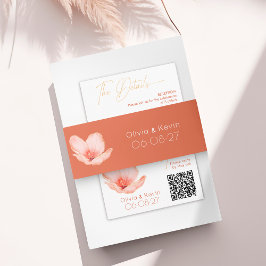 Massief vet sinaasappel moderne gouden bloemenbrui uitnodigingen wikkel