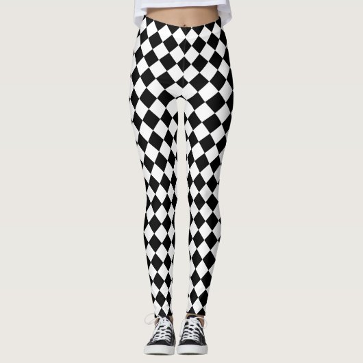 Massief zwart en klassiek wit Chevron patroon Leggings (Voorkant)