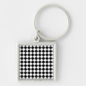 Massief zwart-wit Chevron Patroon Vierkant Sleutelhanger (Voorkant)