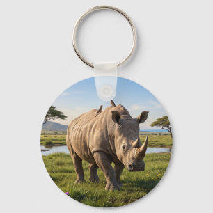 Massieve Neushoorn Die Open Savanne Vlaktes Foto E Sleutelhanger