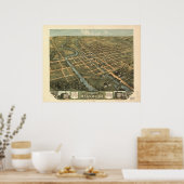 Massillon Ohio 1870 Antiek Panoramisch Kaart Poster (Keuken)