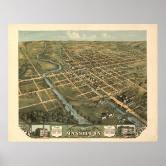 Massillon Ohio 1899 Antiek Panoramische Kaart Poster