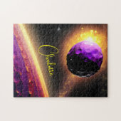 Massive Paarse Space Rock staat op het punt om Pin Legpuzzel (Horizontaal)