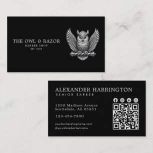 Master Barbershop Zilveren Uil Professioneel Qr Co Visitekaartje