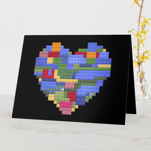 Master Bouwer Blok Baksteen Bouwen Hart Valentin Kaart (Gele Bloem)