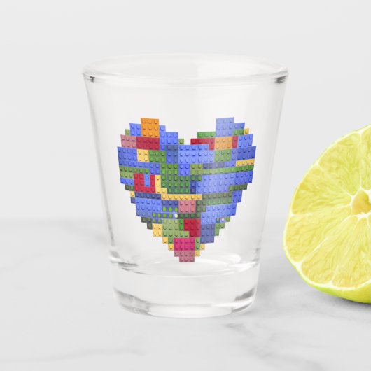 Master Bouwer Blok Baksteen Bouwen Hart Valentin Shot Glas (Voorkant)