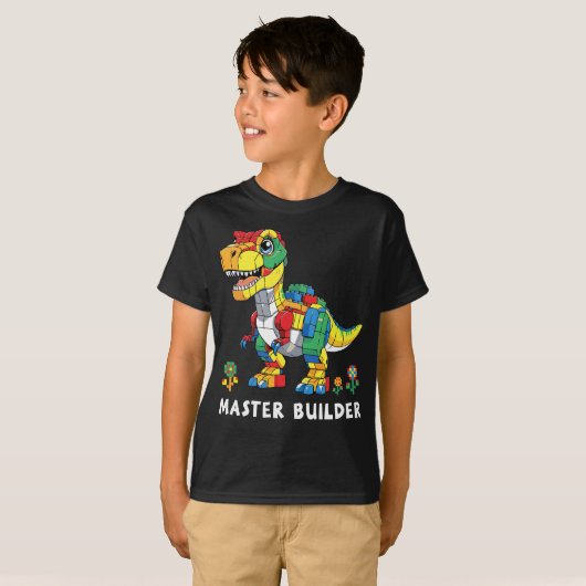 Master Bouwer Bouwstenen Baksteen Dinosaurus T-shirt (Voorkant volledig)