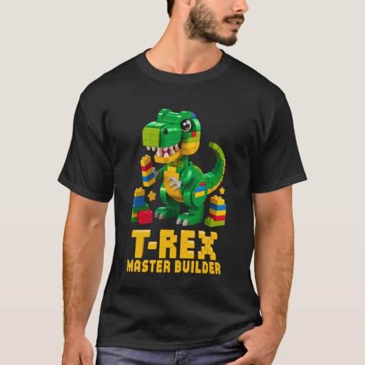 Master Bouwer T-REX Dinosaur Bouwstenen Blok T-shirt (Voorkant)