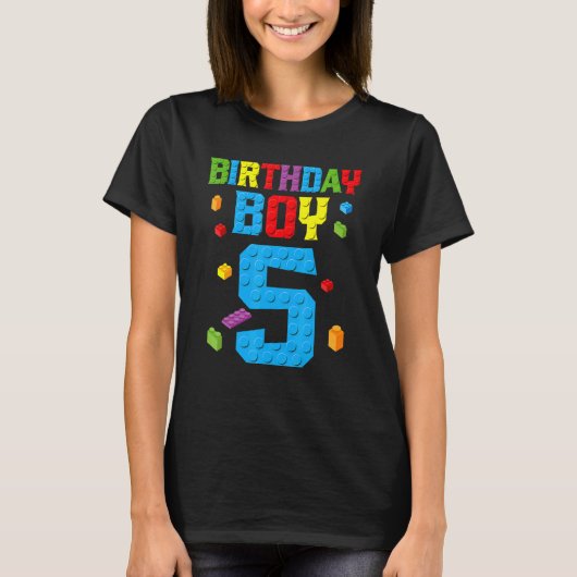 Master Builder 5th Birthday Boy 5 Five Year Build T-shirt (Voorkant)