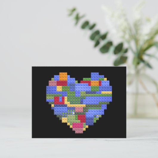 Master Builder Block Brick Building Heart Valentin Briefkaart (Staand voorkant)