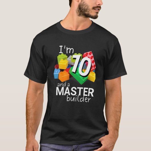 Master Builder Cute Block Building 10th Birthday B T-shirt (Voorkant)