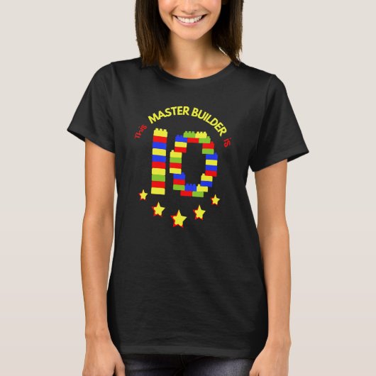 Master Builder Cute Block Building 10th Birthday B T-shirt (Voorkant)