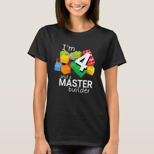 Master Builder Cute Block Building 4th Birthday Bo T-shirt (Voorkant)