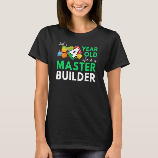 Master Builder Cute Block Building 4th Birthday Bo T-shirt (Voorkant)