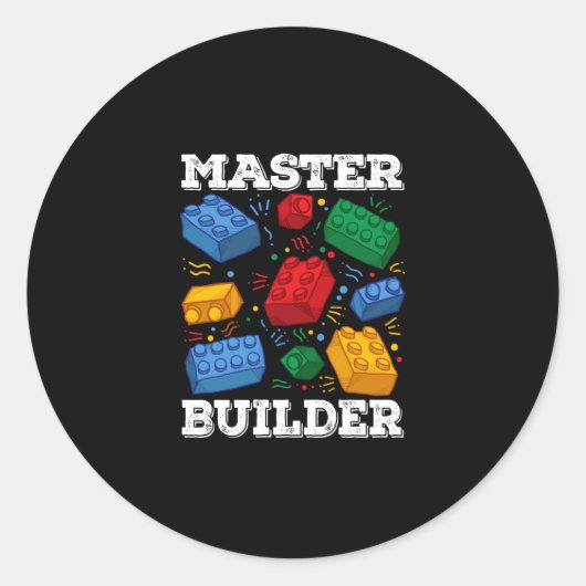 Master Builder Cute Block Building Kinder Speys Br Ronde Sticker (Voorkant)