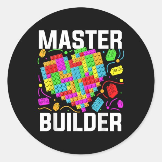 Master Builder Heart Block Brick Building Ronde Sticker (Voorkant)