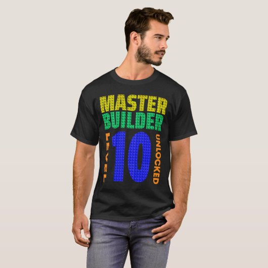 Master Builder Level 10 10e geboortedag geopend T-shirt (Voorkant volledig)