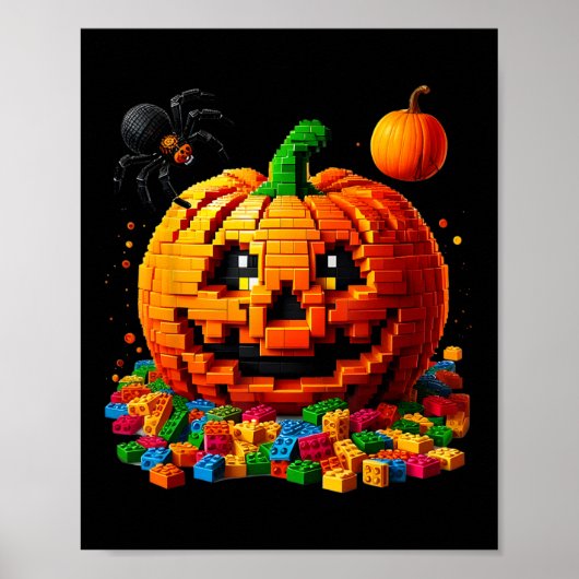 Master Builder Pumpkin Bricks Blokkeert Halloween Poster (Voorkant)