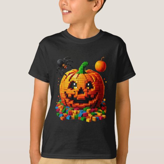Master Builder Pumpkin Bricks Blokkeert Halloween T-shirt (Voorkant)