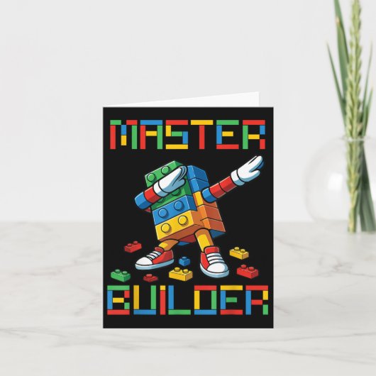 Master Builder T-shirt Dabbing Blocks Bricks Build Kaart (Voorkant)