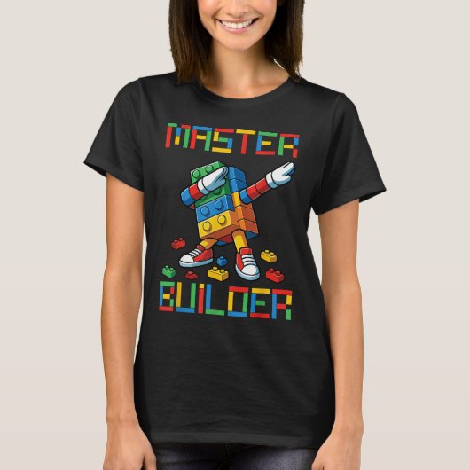 Master Builder T-shirt Dabbing Blokken Bakstenen B (Voorkant)