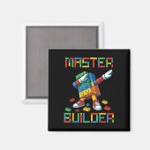 Master Builder T-shirt Dabbing Blokken Bakstenen B Magneet (Voorkant / Achterkant)