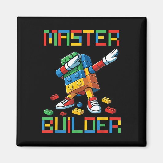 Master Builder T-shirt Dabbing Blokken Bakstenen B Magneet (Voorkant)
