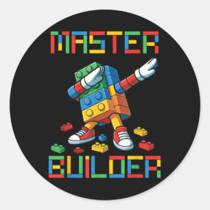 Master Builder T-shirt Dabbing Blokken Bakstenen B Ronde Sticker
