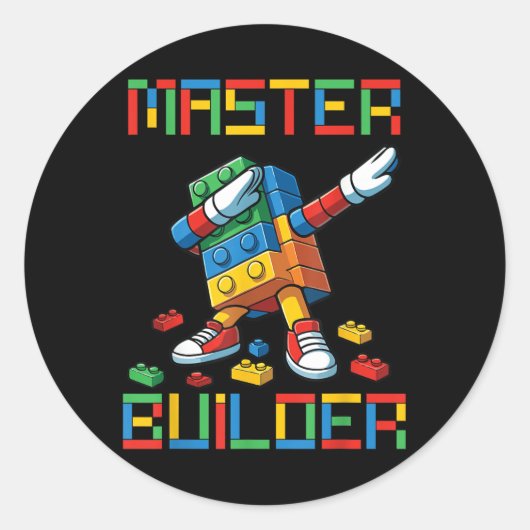 Master Builder T-shirt Dabbing Blokken Bakstenen B Ronde Sticker (Voorkant)