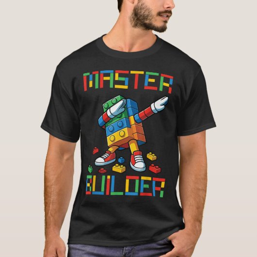 Master Builder Tee Dabbing Blocks Bricks Building  T-shirt (Voorkant)