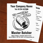 Master Butcher Cartoon Design Flyer<br><div class="desc">Butcher en Butchers Winkelen het design van de Cartoon om zich aan te passen. Voeg indien nodig uw eigen tekst toe om terug te keren. Butcher's brochure. Masterslager vliegt voor publiciteit.</div>